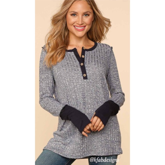 ❤️LAST 1! Rib Knit Baby French Terry Button Down Slub Soft Top w/Thumb Holes! - Picture 5 of 10